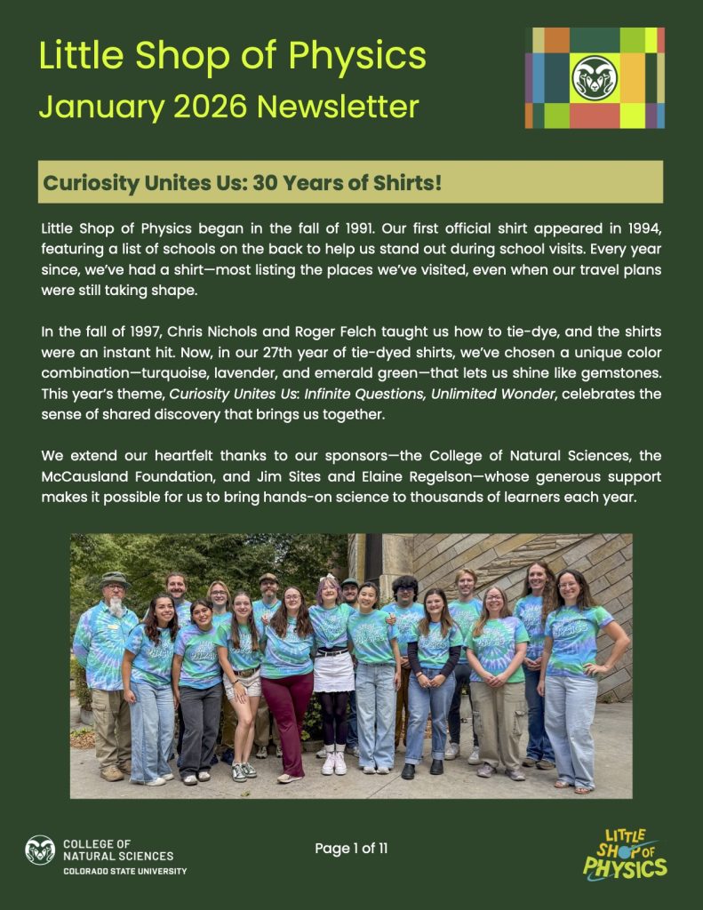front-page-square screenshot of first page of newsletter with text and team photo
